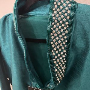 Teal Kurta embellished with rhinestone